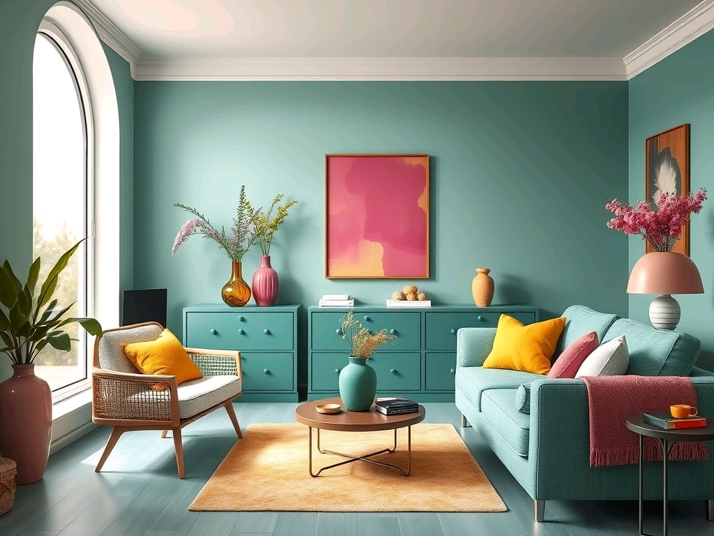 Rénovation peinture intérieure à Lattes – Salon moderne aux couleurs harmonieuses