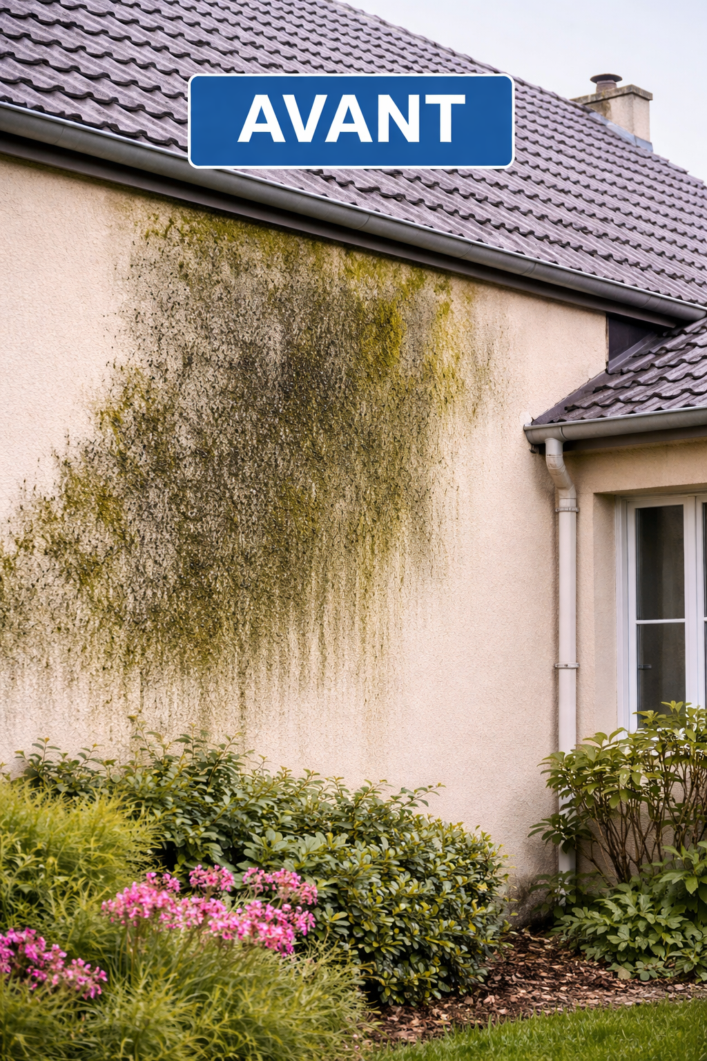 façade avec mosse avant nettoyage Montpellier