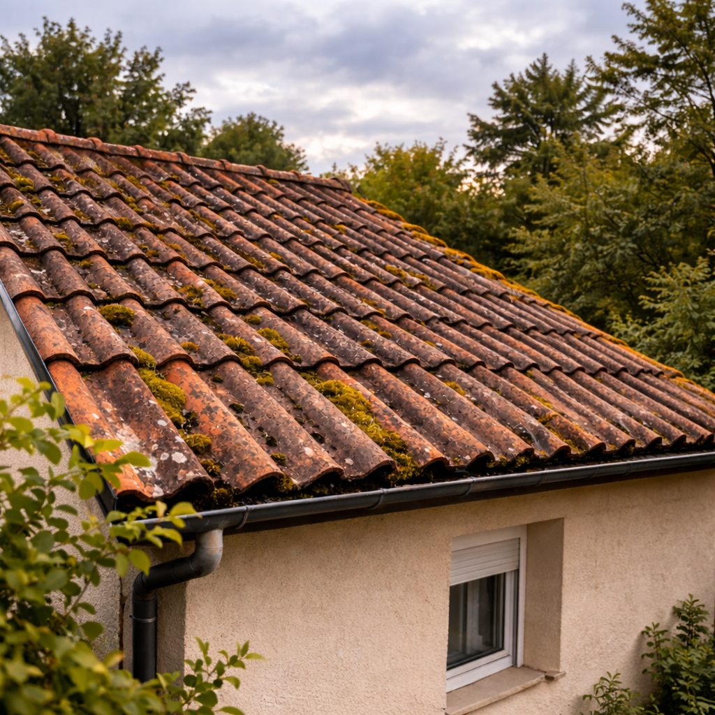 toiture avec mousse avant nettoyage herault gard